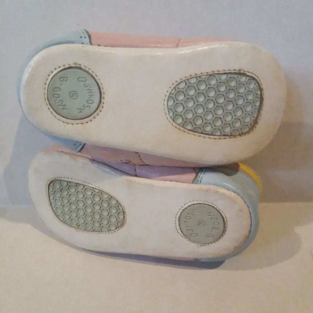 Vintage OshKosh B'Gosh Leather Crib Shoes/Sneakers-Size 2-Pink-Blue-Lace Up